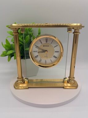 Benchmark Gold Glass Pillar Mantel Clock